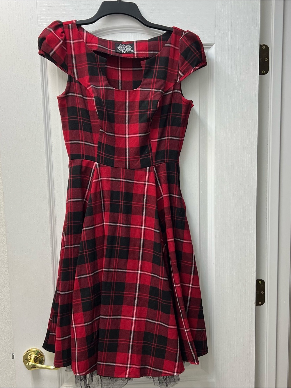 Hearts and Roses Red Plaid Fit and Flare Dress Built in Lace Underneath Sz 4